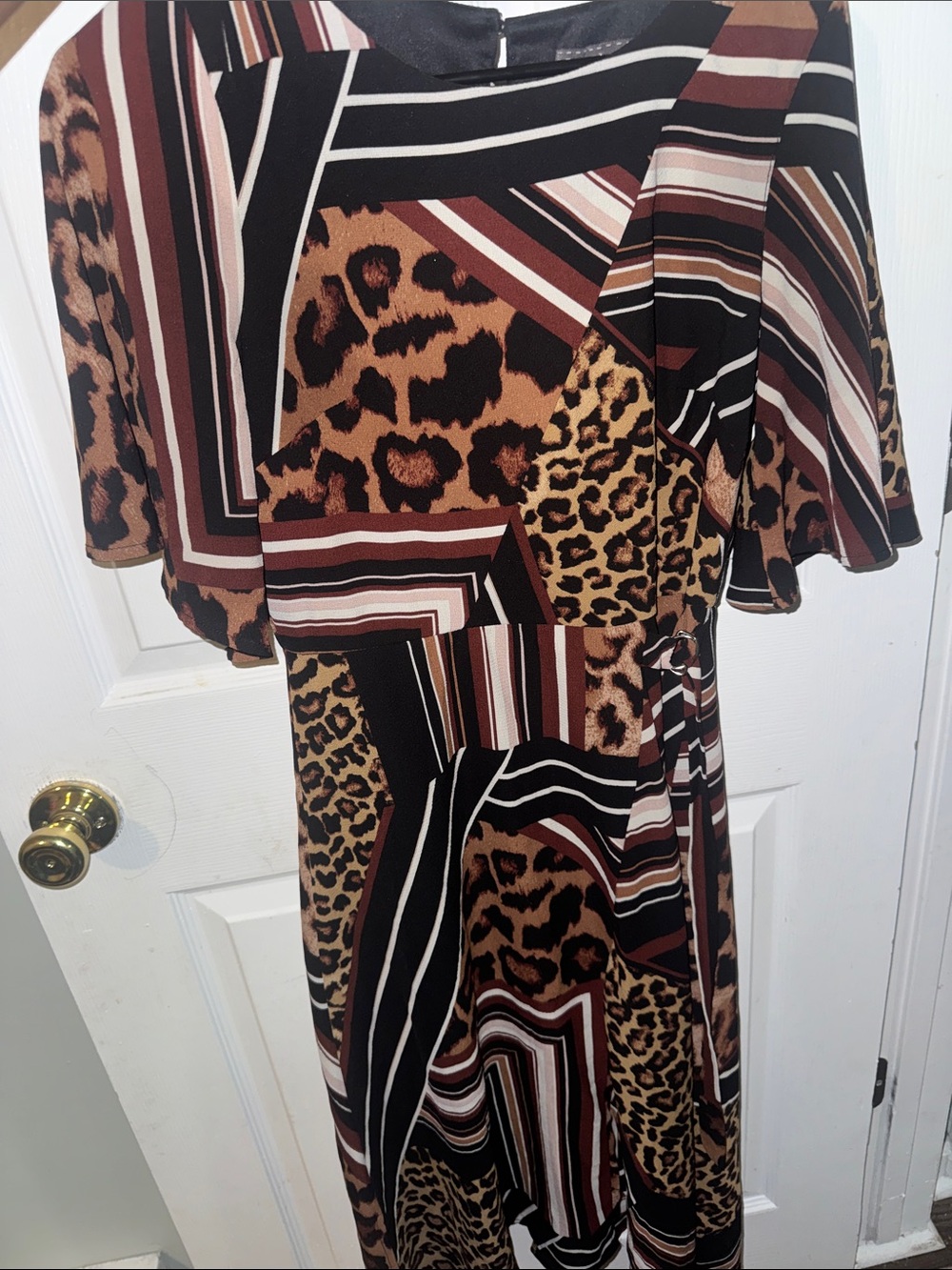Luxology Brown, Black & Cream Leopard-Stripe Maxi Dress
